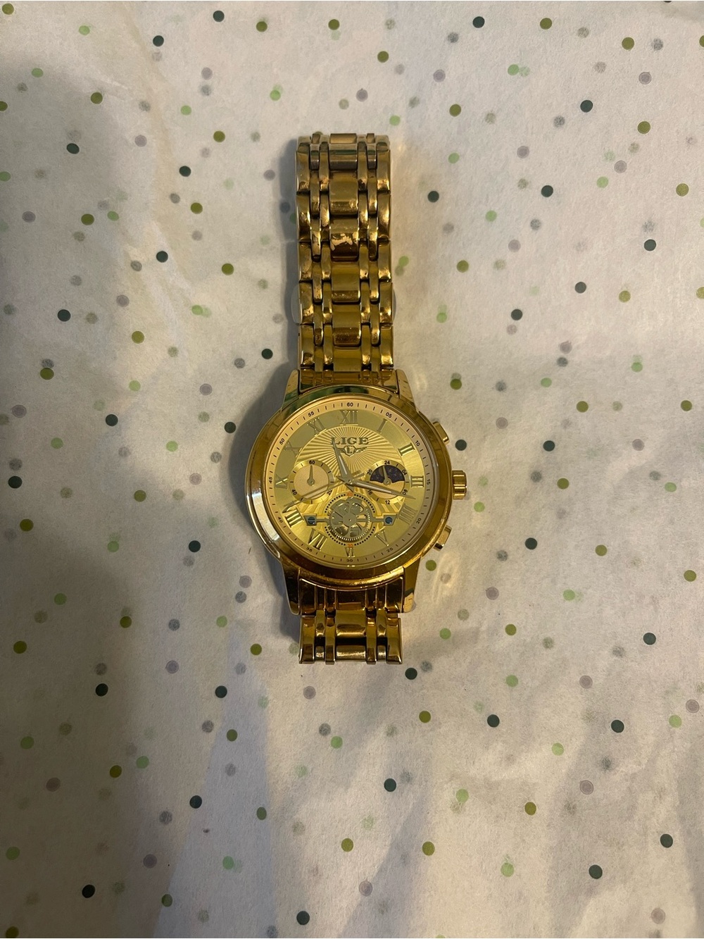 LIGE Gold-Tone Men's  Bracelet 1853 Good Condition